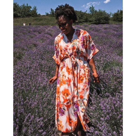 H&M Dress Kaftan Viscose Floral Print Long Midi - Picture 2 of 6